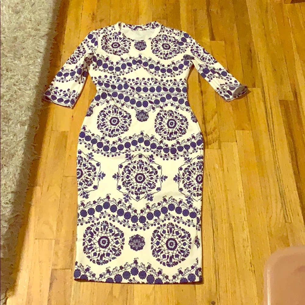 Blue and white midi dress